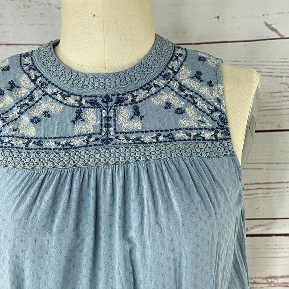 Knox Rose Women's Blue Embroidered Yoke Tank Top Size XS - Picture 2 of 11